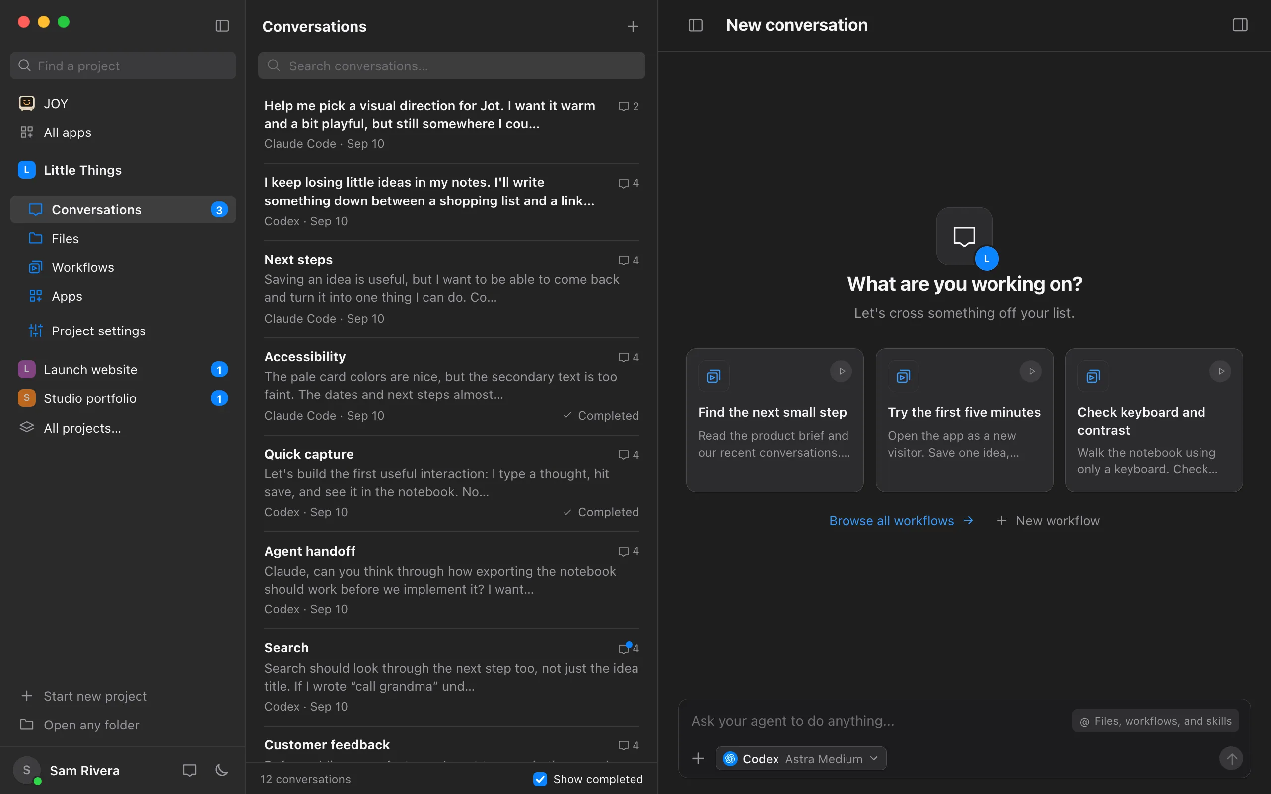 The bottom of the sidebar, with the Feedback button beside your name and the Appearance button. Highlighted: Feedback.