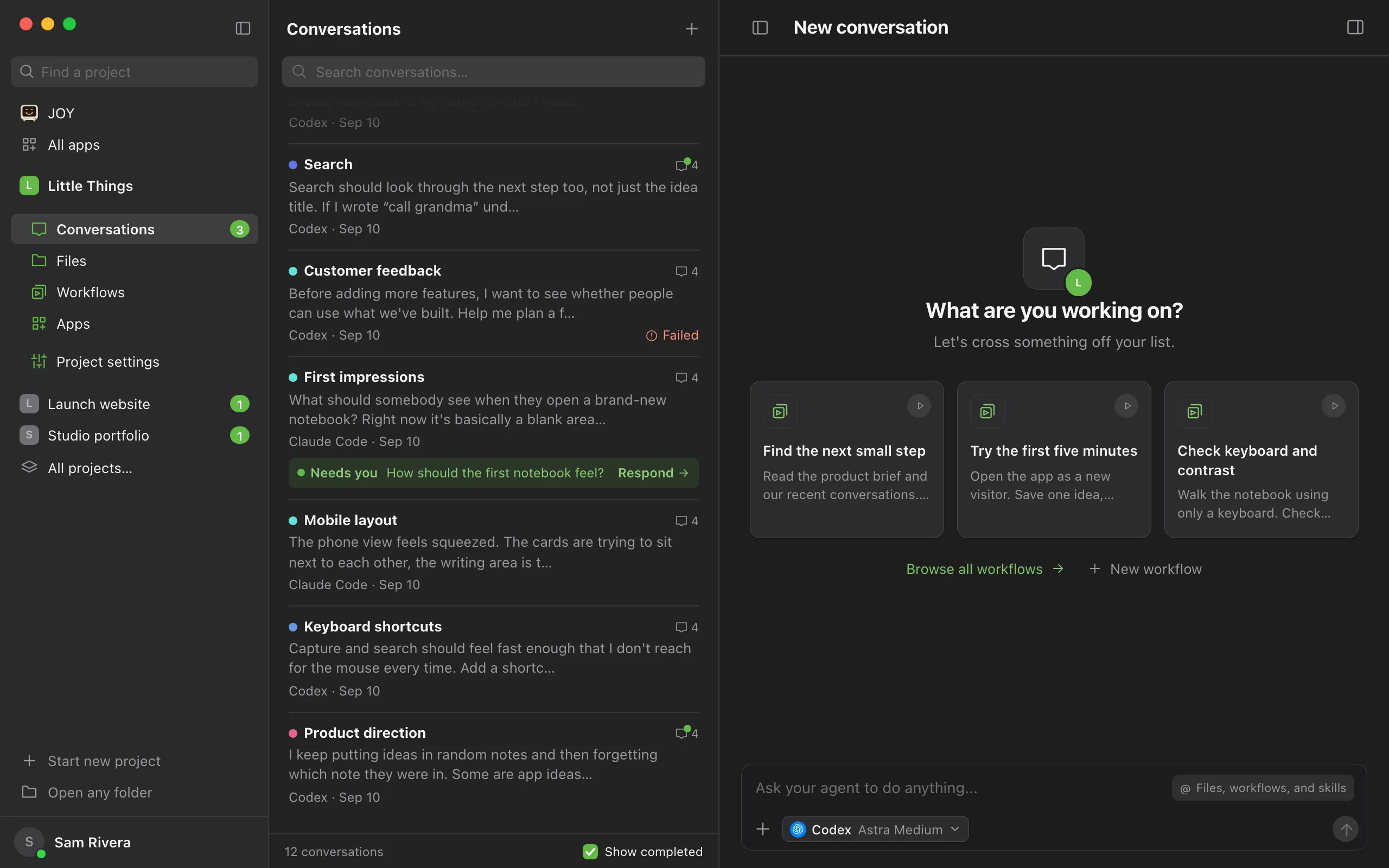 The conversation list with one conversation showing a Needs you box and its question. Highlighted: Respond.
