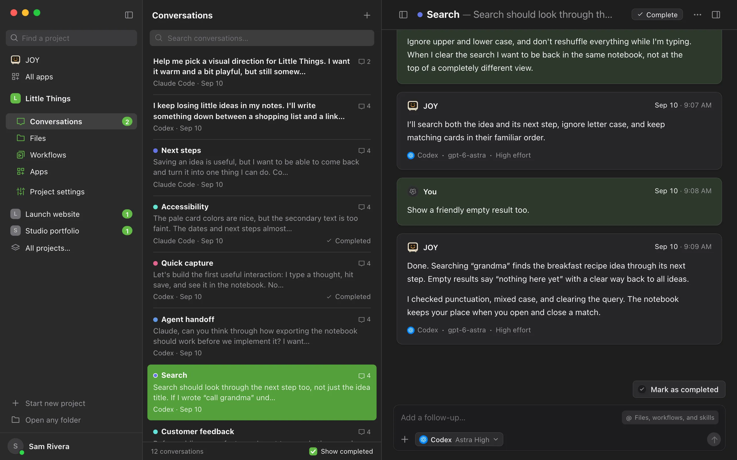 An open conversation with the conversation list showing on the left. Highlighted: The list button at the top left of the conversation.