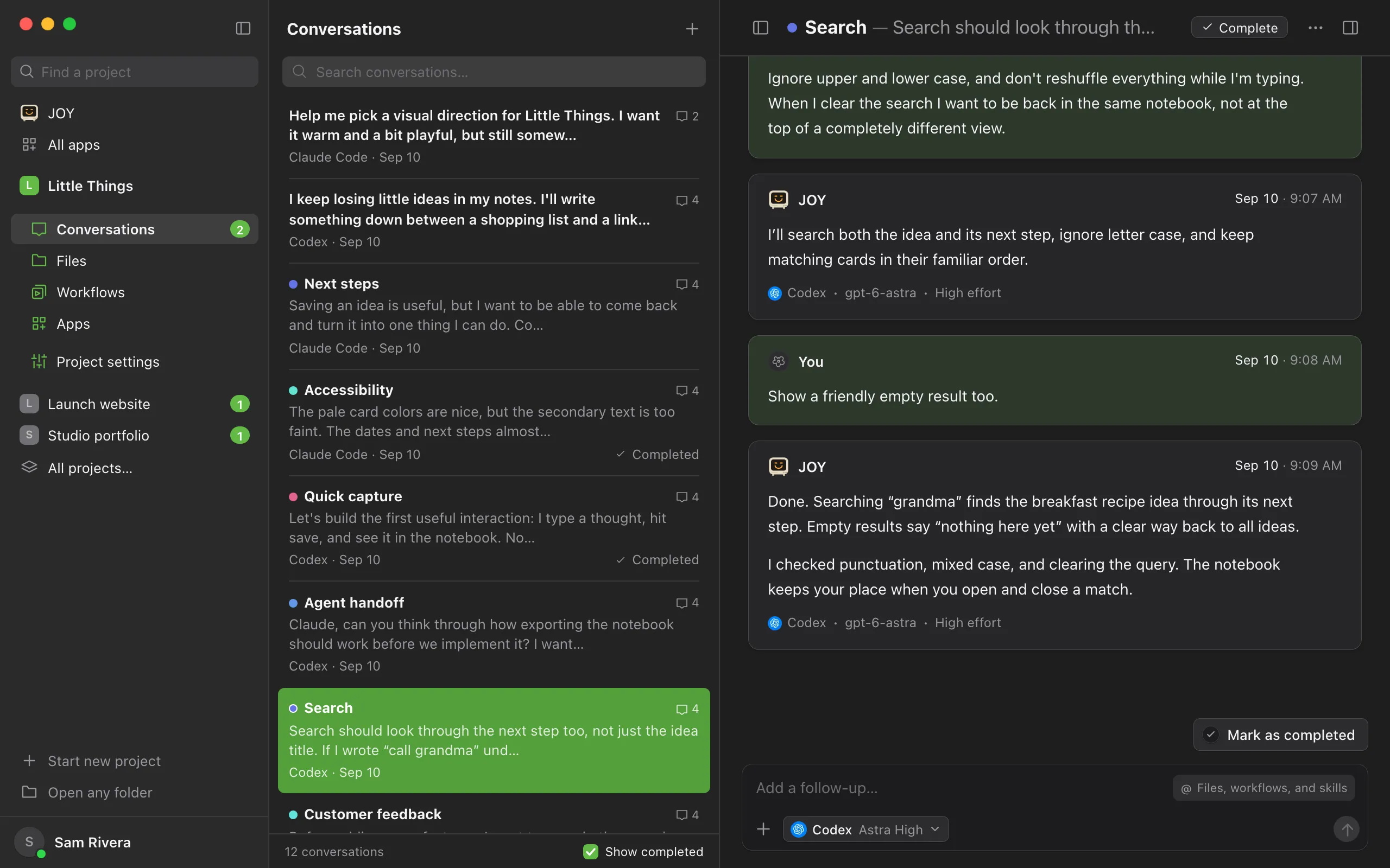 An open conversation, with the ⋯ button at the right end of its title. Highlighted: The ⋯ button (Conversation actions).