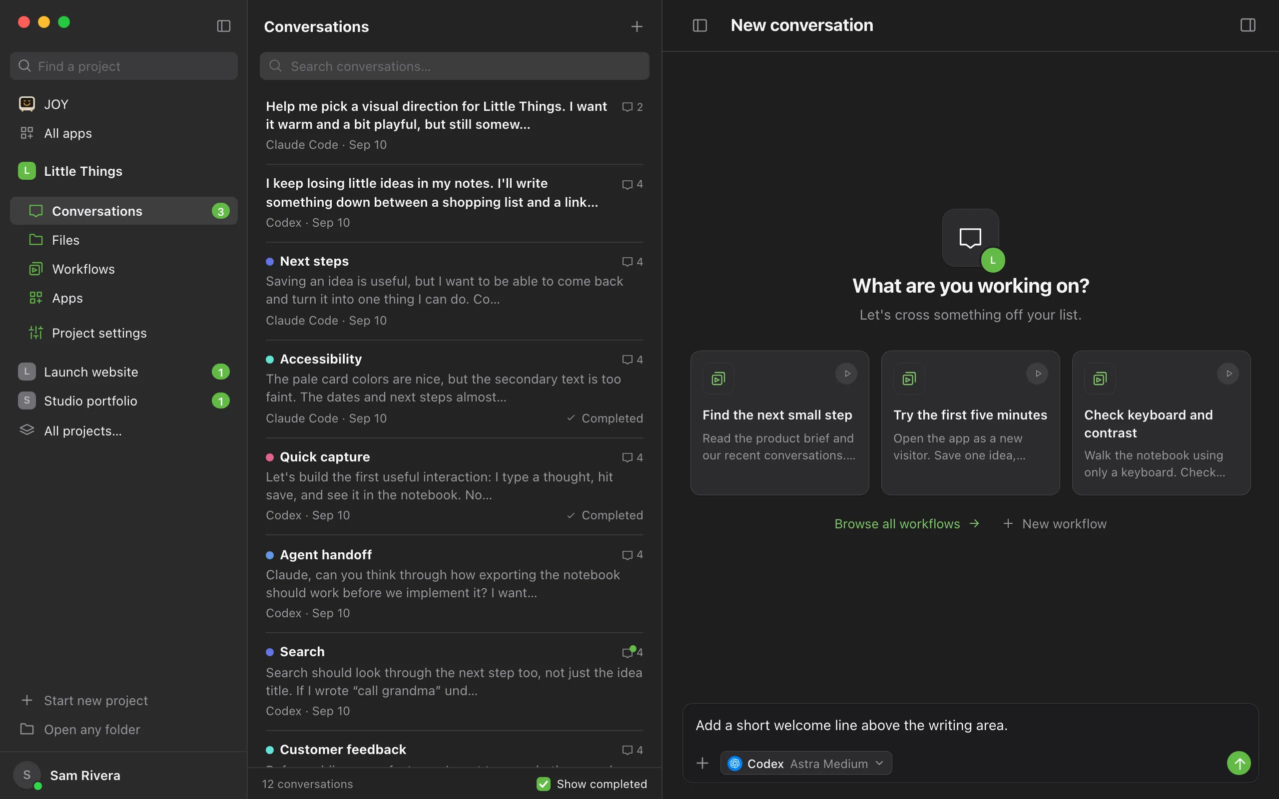 The message box with a short task typed in. Highlighted: The agent settings button beside the + button.