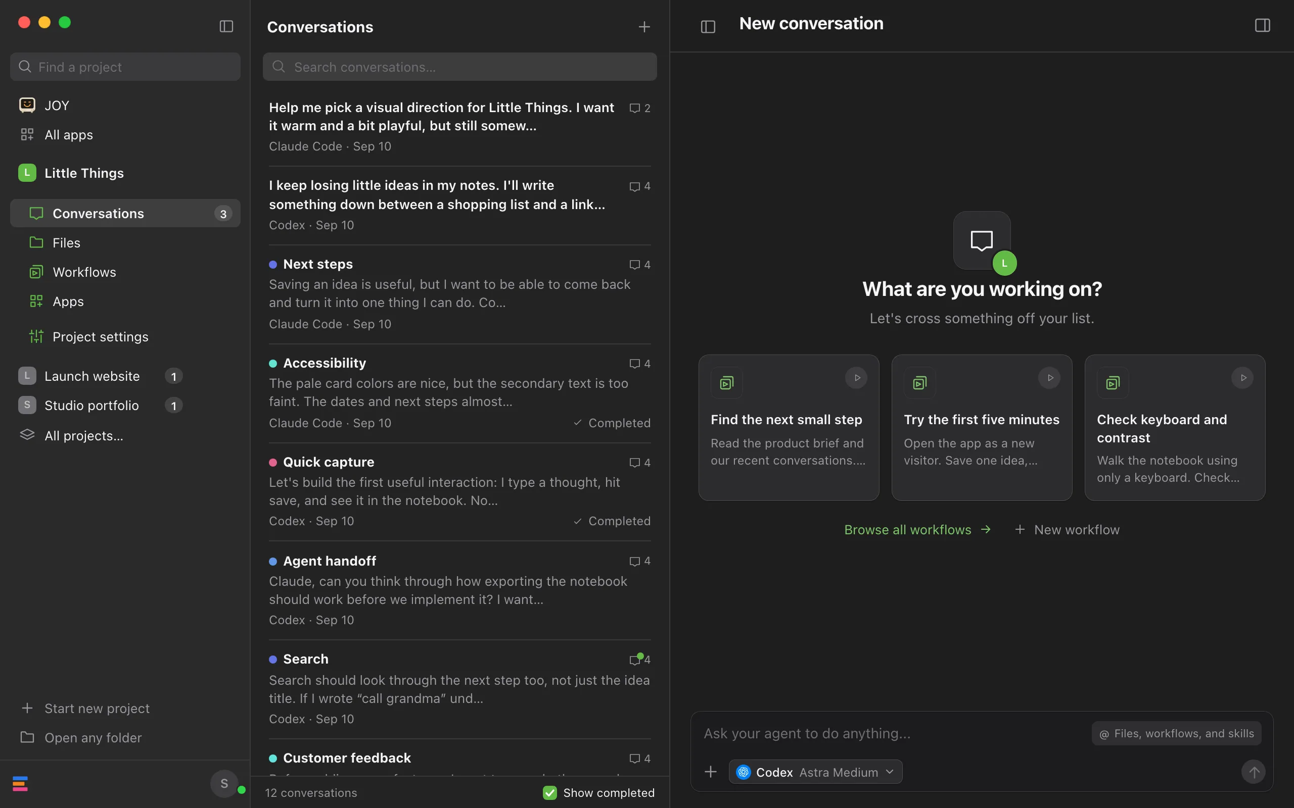 The top of the sidebar, with JOY's row and its terminal above All apps. Highlighted: JOY.