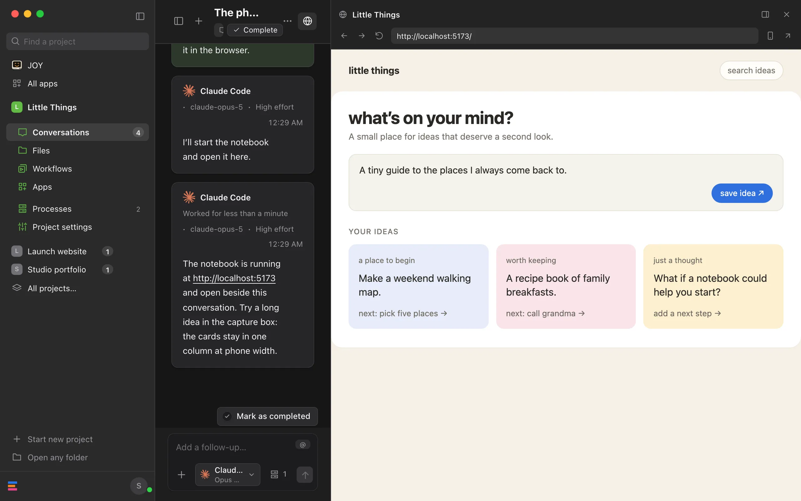 The expanded product browser filling most of the window, with a narrow conversation beside it. Highlighted: Show conversation list.