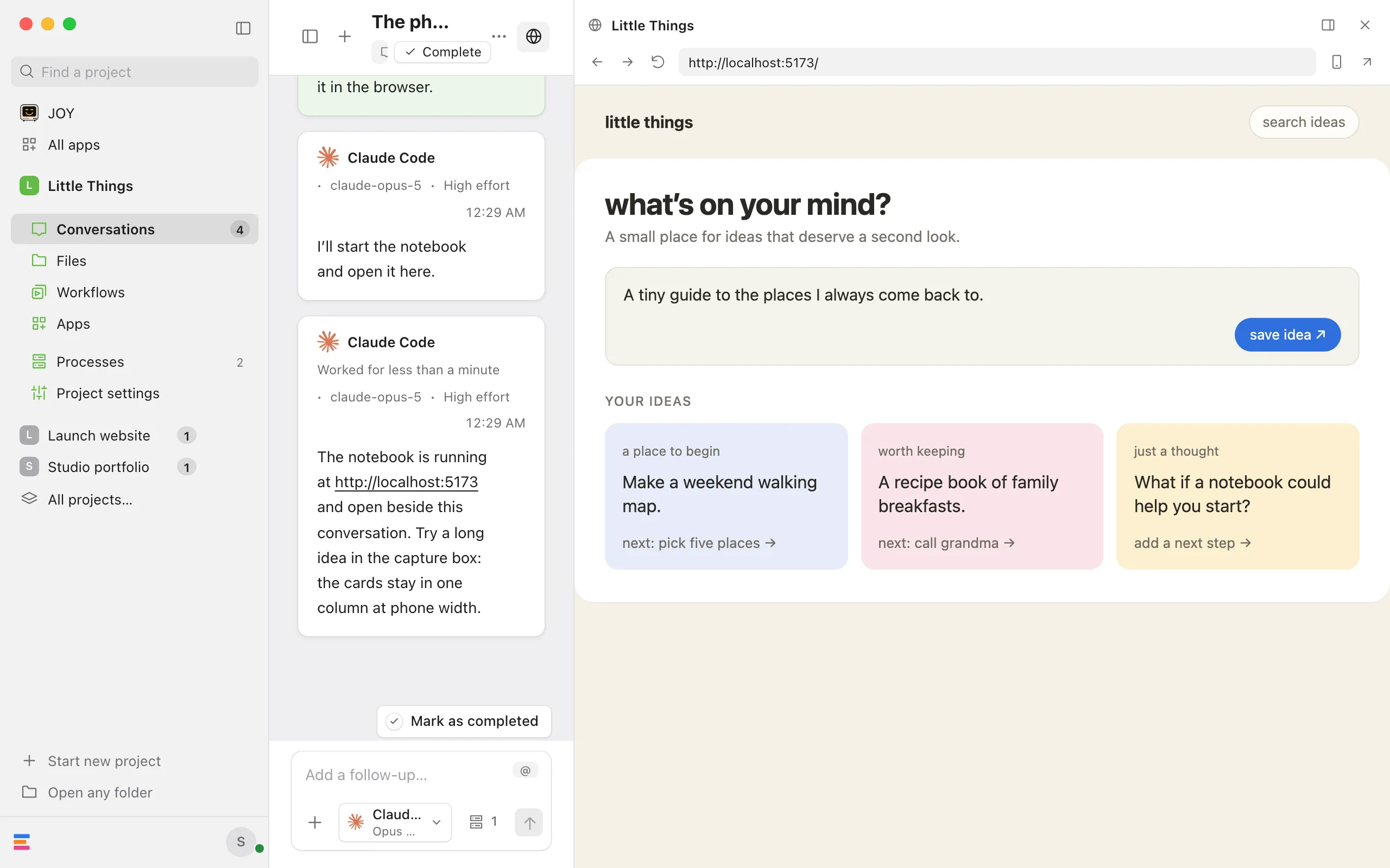 The expanded product browser filling most of the window, with a narrow conversation beside it. Highlighted: Show conversation list.