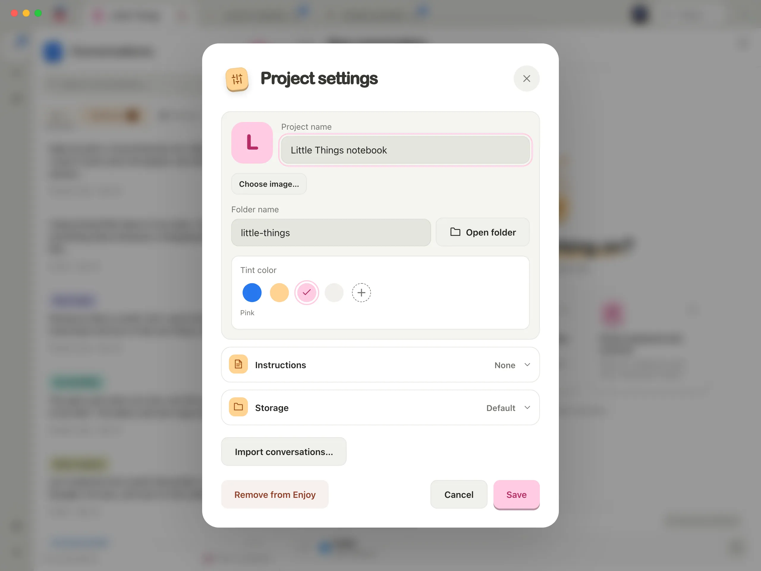 The Project settings window with a new project name typed in. Highlighted: Save.