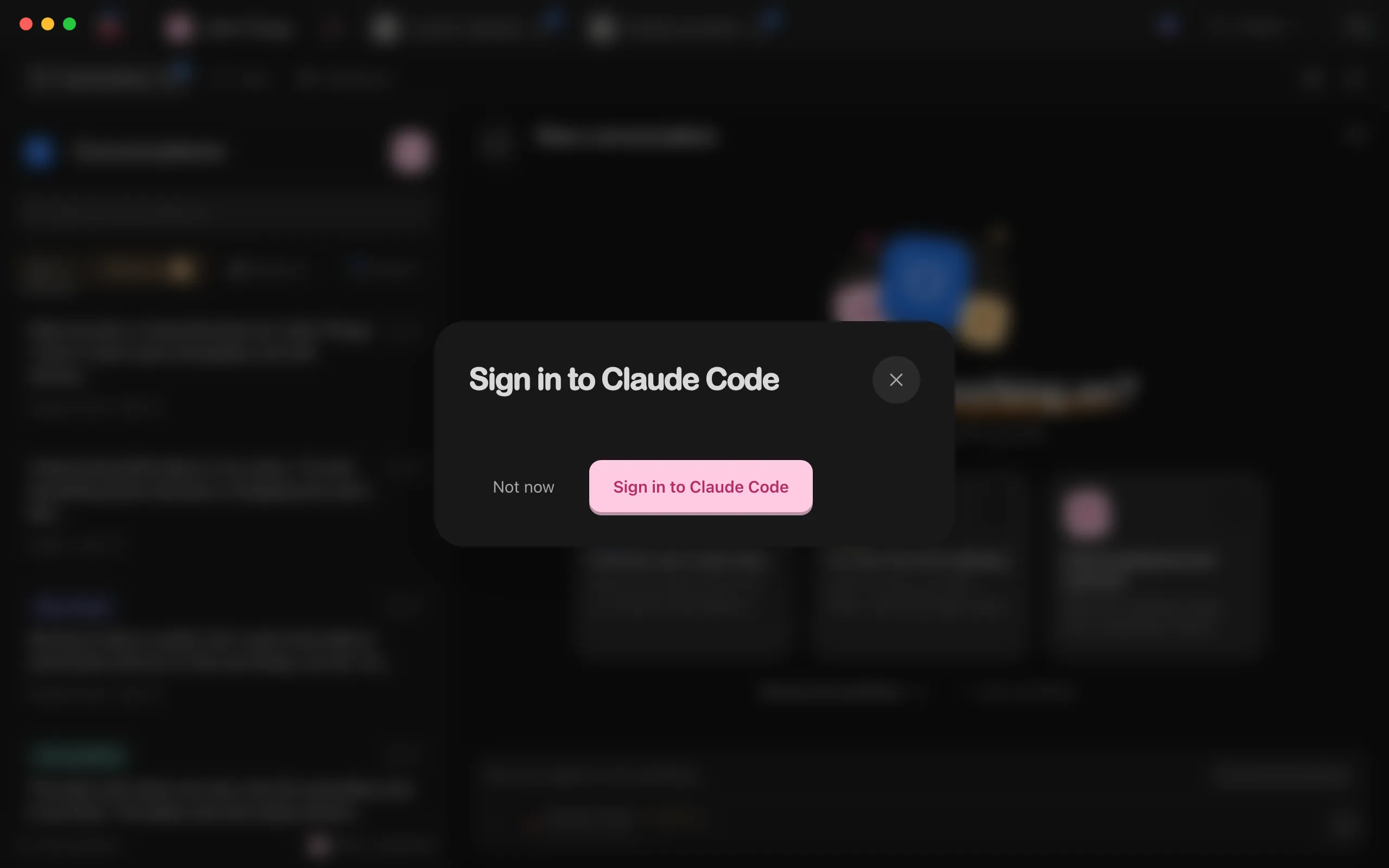 The Sign in to Claude Code window, opened after choosing Claude Code in the message box. Highlighted: Sign in to Claude Code.