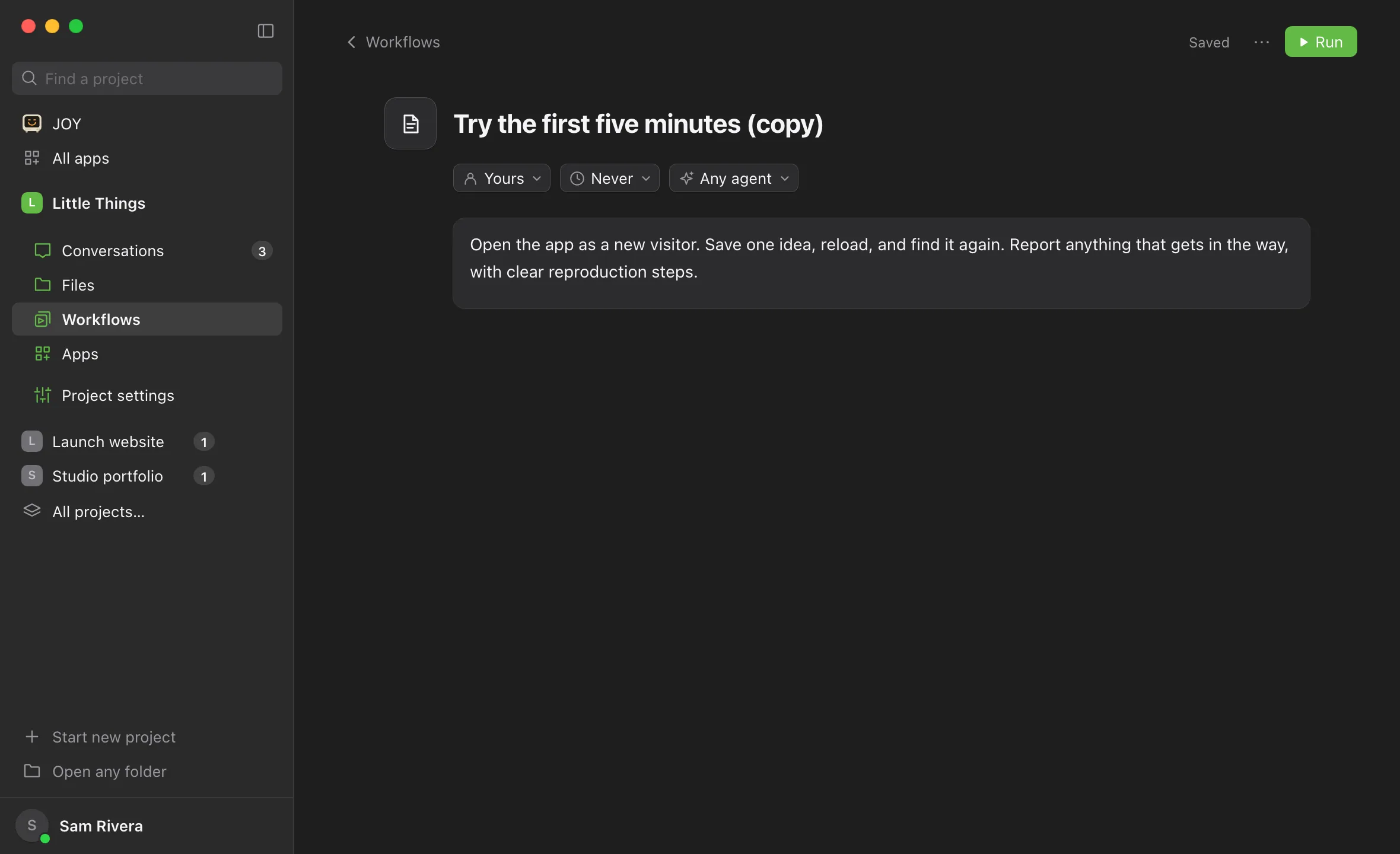 The page of the copy, Try the first five minutes (copy), which opens right after duplicating. Highlighted: The copy’s title.