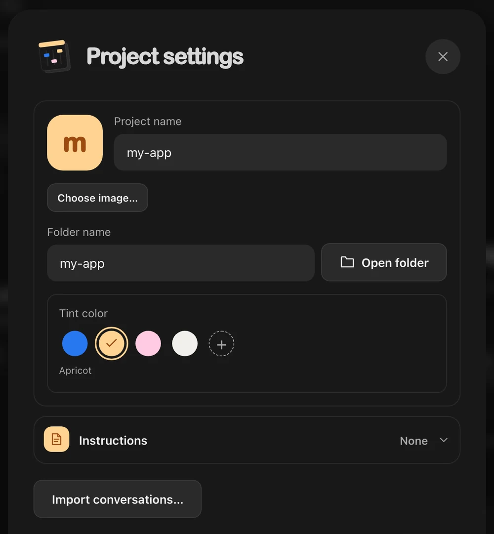 Enjoy’s Project settings, with the Import conversations button highlighted